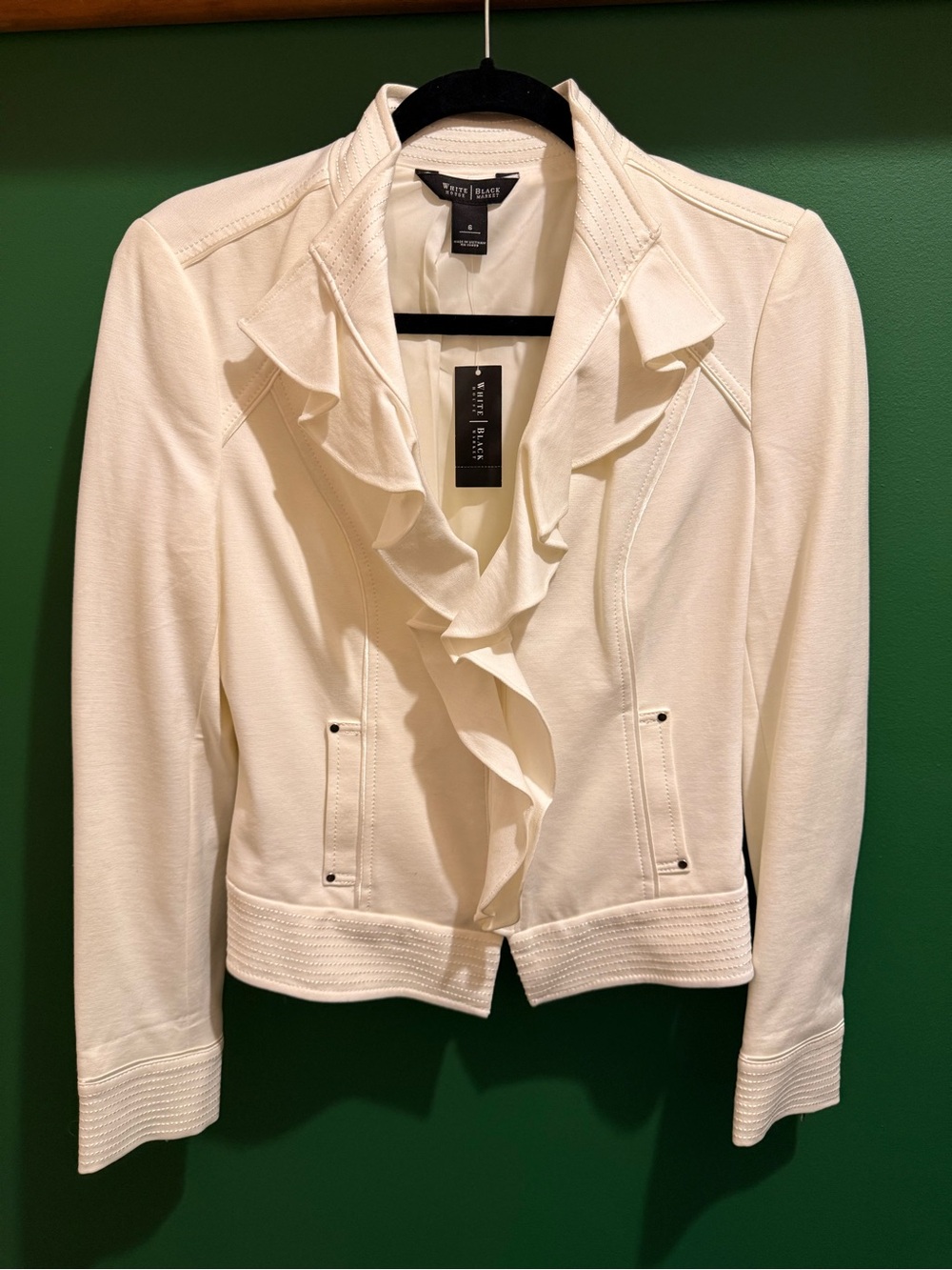 White House Black Market Cream Ruffle-Front Blazer